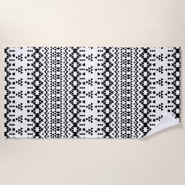 Serviette De Plage Motif géométrique Aztec noir et blanc (Devant)