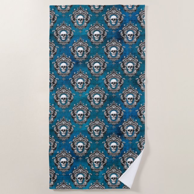 Serviette De Plage Motif gothique de crâne sur le bleu royal (Devant)
