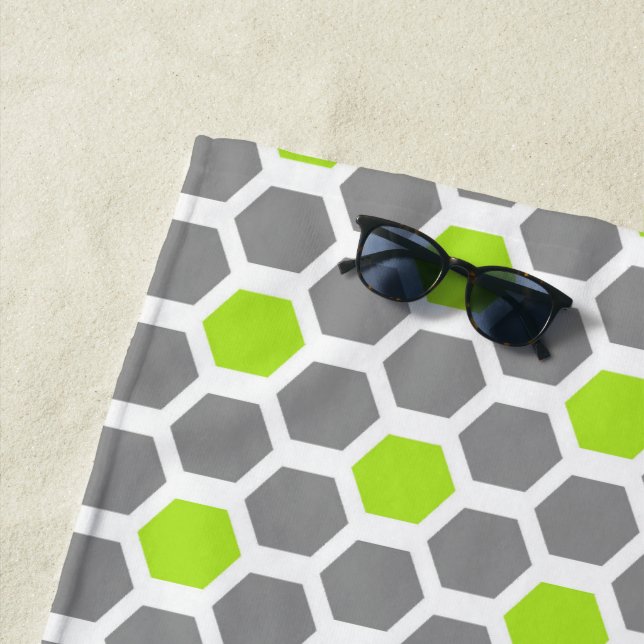 Serviette De Plage Motif Hexagone géométrique gris Lime moderne (En situation)