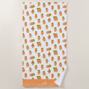 Serviette De Plage Motif kawaii de carottes amusantes