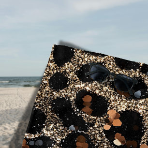 Serviette De Plage Motif Léopard Brun Noir Or Paillettes Luxe
