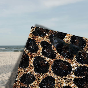 Serviette De Plage Motif Léopard Noir Marron Or Pailleté Luxe