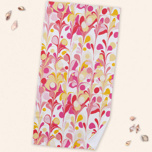 Serviette De Plage Motif Marbre Rétro Abstrait Rose Jaune Rouge