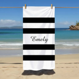 Serviette De Plage Motif Moderne Grandes Noires Et Blanches Nom