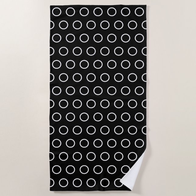 Serviette De Plage Motif moderne Gras Noir Blanc Cercle (Devant)