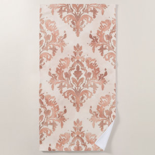 Serviette De Plage Motif ornemental à l'aquarelle en damas de pêche c