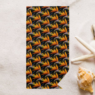 Serviette De Plage Motif Plante Orange Bird of Paradise sur Noir