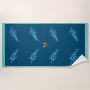 Serviette De Plage Motif Plume Bleue Monogramme Personnalisé Été