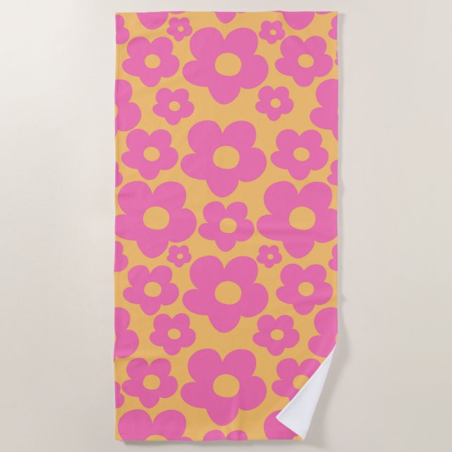 Serviette De Plage Motif Rétro Daisées d'été #6 #retro #floral (Devant)