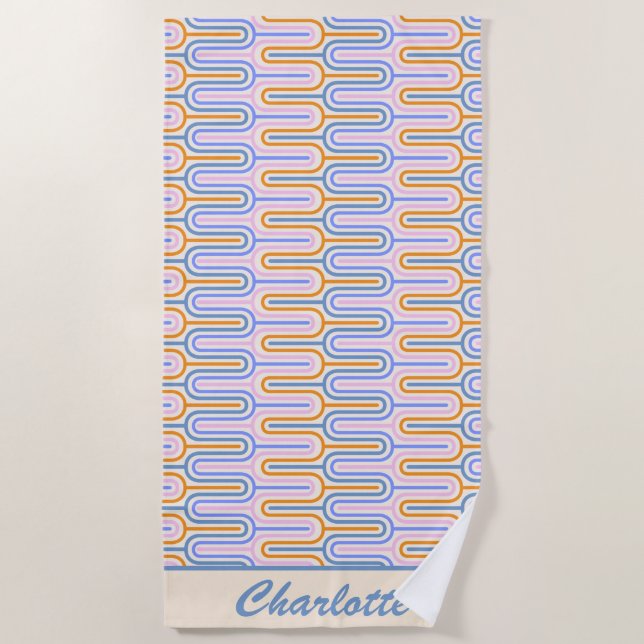 Serviette De Plage Motif Retro Super Pastel Lines Personnalisé (Devant)