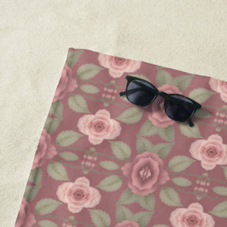Serviette De Plage Motif Rose Et Bourgogne
