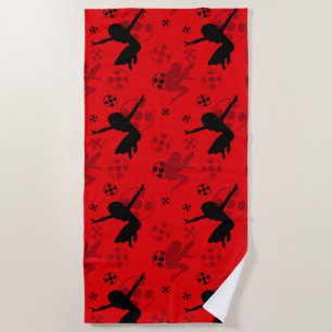 Serviette De Plage Motif rouge de la silhouette de Ladybug