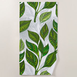 Serviette De Plage Motif sans couture avec Feuilles de thé vert