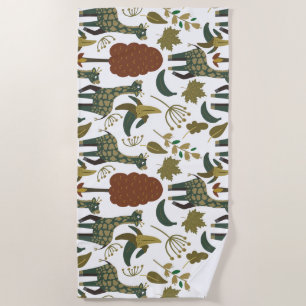 Serviette De Plage Motif sans couture Giraffe   motif floral coloré