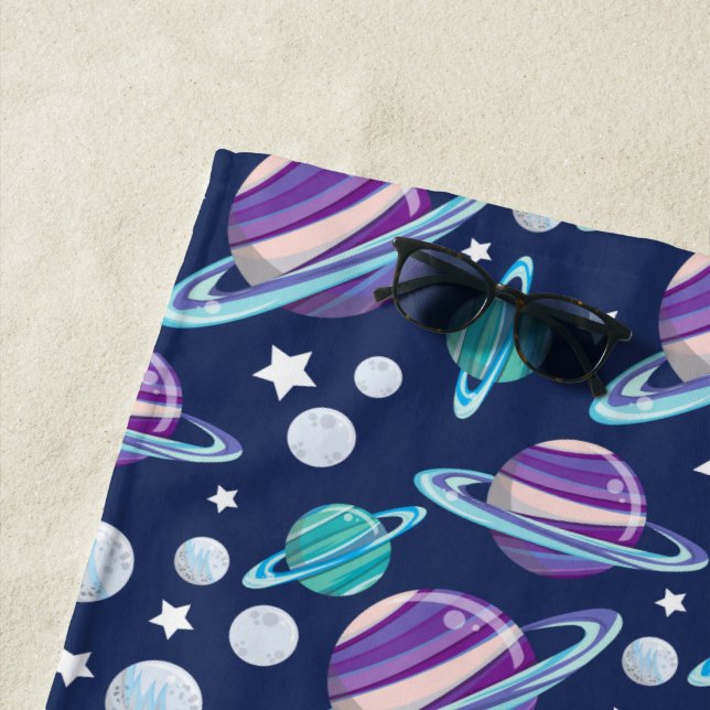 Serviette De Plage Motif spatial, Planètes, Étoiles, Galaxie, Cosmos (En situation)