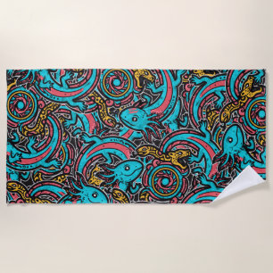 Serviette De Plage Motif tribal Xolotl Axolotl aztèque boho mythologi