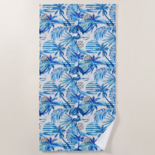 Serviette De Plage Motif tropical bleu lumineux d'aquarelle
