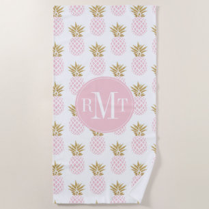 Serviette De Plage Motif tropical d'ananas d'or élégant de faux