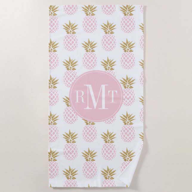 Serviette De Plage Motif tropical d'ananas d'or élégant de faux (Devant)