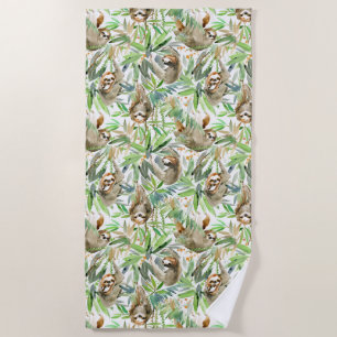 Serviette De Plage Motif tropical de paresse d'aquarelle