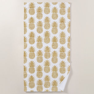 Serviette De Plage Motif tropical élégant d'ananas d'or blanc