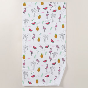 Serviette De Plage Motif tropical sans couture avec ananas Flamant ro