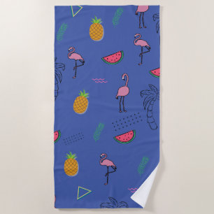 Serviette De Plage Motif tropical sans couture avec ananas Flamant ro