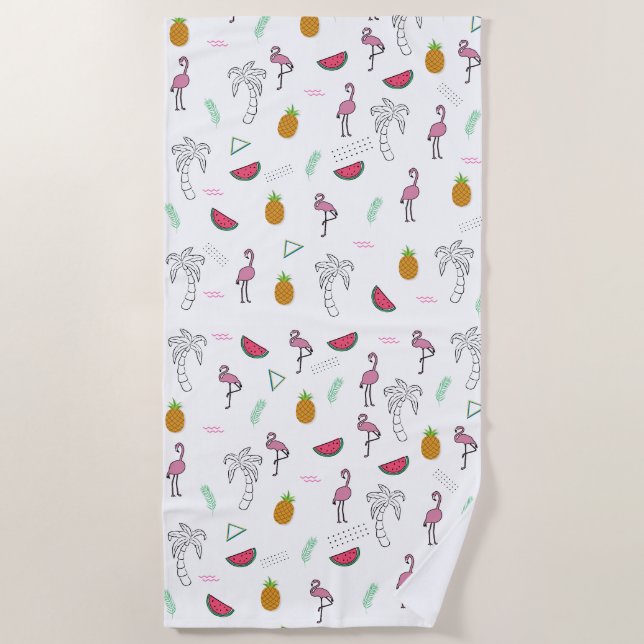 Serviette De Plage Motif tropical sans couture avec flamant rose anan (Devant)