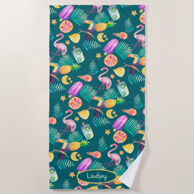 Serviette De Plage Motif Tropical Summer Fun Monogramme Beach Towne (Devant)