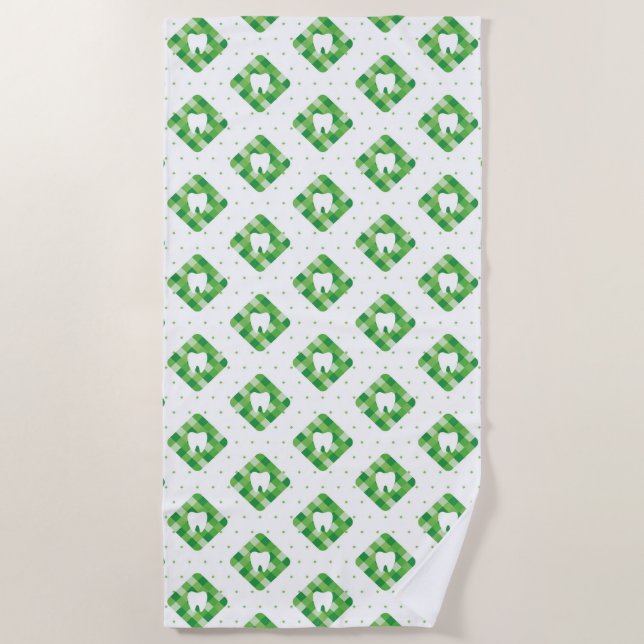 Serviette De Plage Motif vert de dent de plaid (Devant)