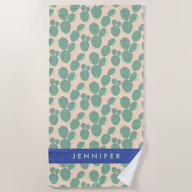 Serviette De Plage Motif vert et rose de cactus (Devant)