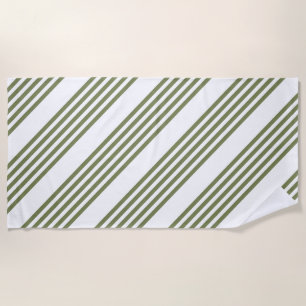 Serviette De Plage Motif vert olive et blanc cinq bandes