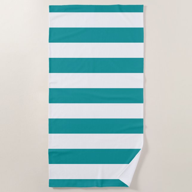 Serviette De Plage Motif viridien blanc vert rayé (Devant)