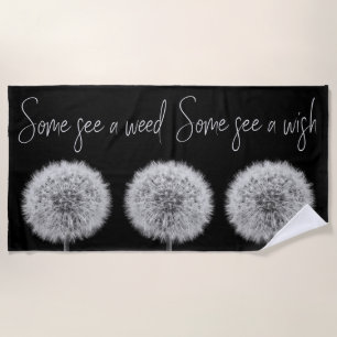 Serviette De Plage Motivation citation dandelions floral noir et blan