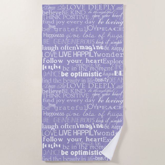 Serviette De Plage Mots d'inspiration violets blancs (Devant)