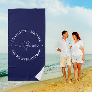 Serviette De Plage Mrs lune de miel marine bleu blanc jeunes mariés