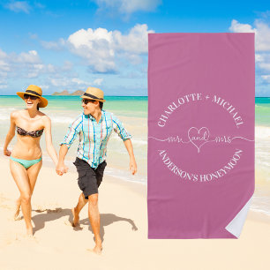 Serviette De Plage Mrs lune de miel rose blanche mariée mariée