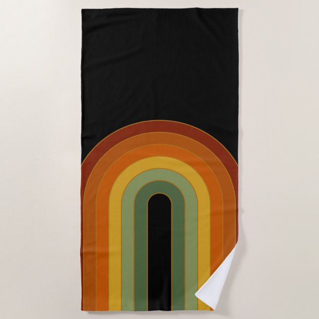 Serviette De Plage Muet Rétro Seventies Rainbow Black (Devant)