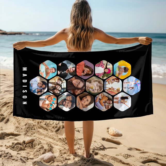 Serviette De Plage Multiphoto Collage simple moderne personnalisé (Créateur téléchargé)