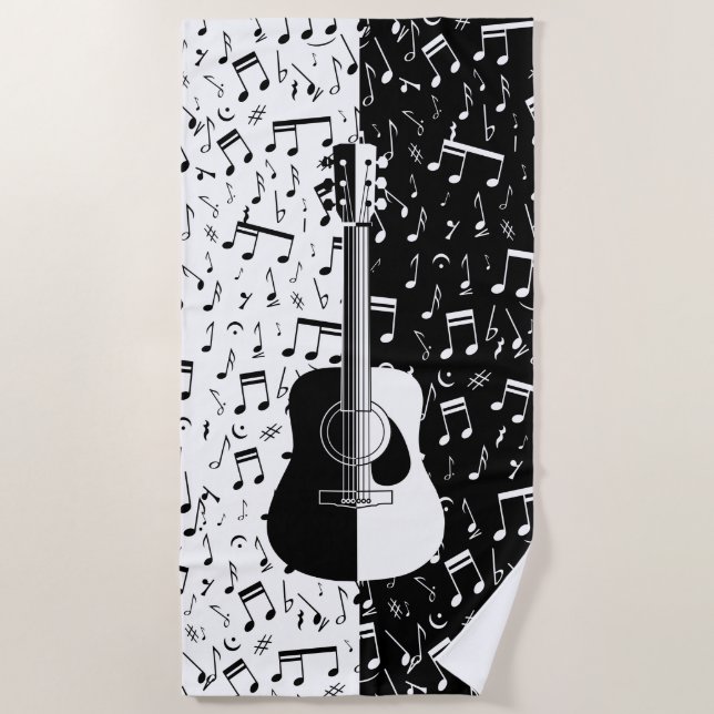 Serviette De Plage Musique noire et blanche contemporaine élégante de (Devant)