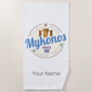 Serviette De Plage Mykonos Cyclades Îles Grèce Souvenir Vintage