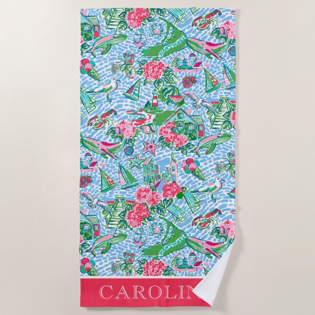 Serviette De Plage Nantucket Preppy Palm Beach Imprimer Personnalisé (Devant)