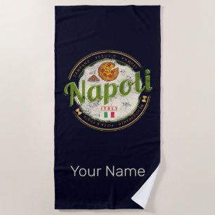 Serviette De Plage Naples Italie Rétro Vésuve Et Pizza Vintage