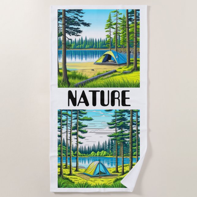 Serviette De Plage Nature Camping Tente à thème dans les bois (Devant)