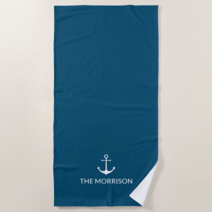 Serviette De Plage Nautical Custom Boat Name ancre blanche turquoise