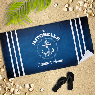 Serviette De Plage Nautical Design Navy Blue Striped Beach Towel