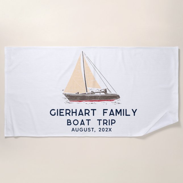 Serviette De Plage Nautical Family Boat Trip Sailing Custom (Devant)
