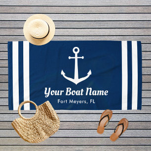 Serviette De Plage Nautical Navy Blue Custom Boat Name