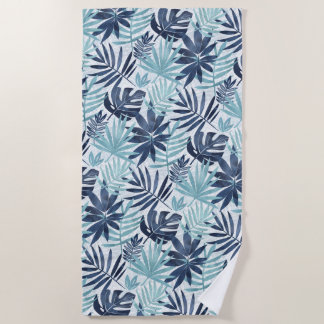Serviette De Plage Navy Blue Aqua & White Palm Leaf