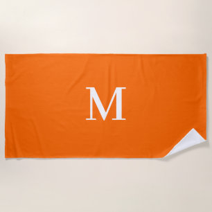 Serviette De Plage Neon Orange, ton monogramme audacieux